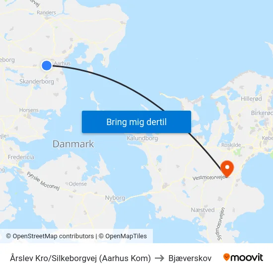 Årslev Kro/Silkeborgvej (Aarhus Kom) to Bjæverskov map