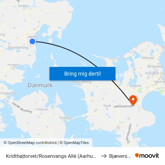 Kridthøjtorvet/Rosenvangs Allé (Aarhus Kom) to Bjæverskov map