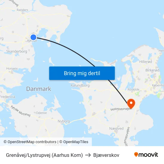 Grenåvej/Lystrupvej (Aarhus Kom) to Bjæverskov map