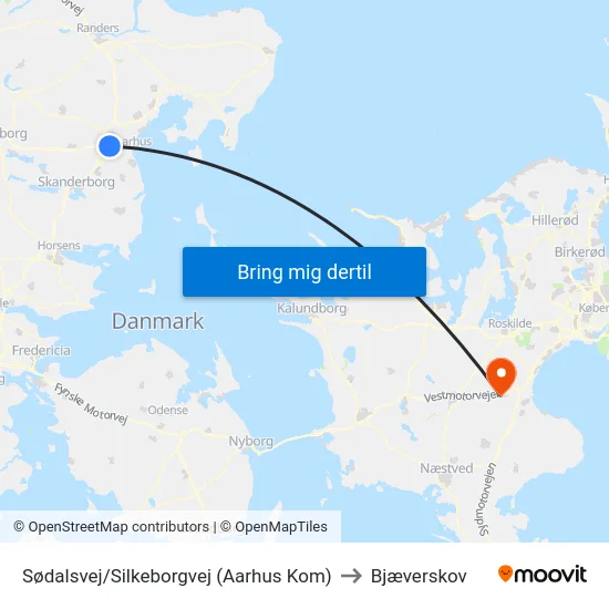 Sødalsvej/Silkeborgvej (Aarhus Kom) to Bjæverskov map