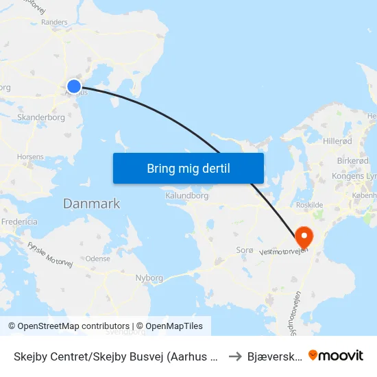 Skejby Centret/Skejby Busvej (Aarhus Kom) to Bjæverskov map