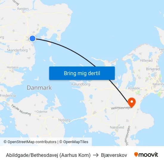 Abildgade/Bethesdavej (Aarhus Kom) to Bjæverskov map