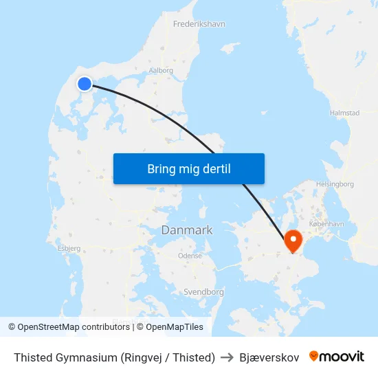 Thisted Gymnasium (Ringvej / Thisted) to Bjæverskov map