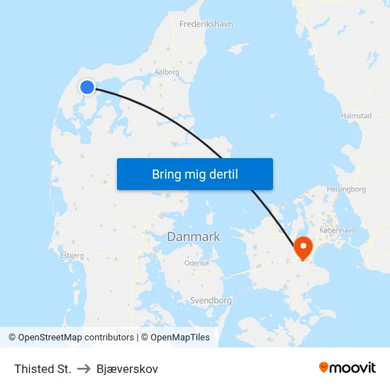 Thisted St. to Bjæverskov map