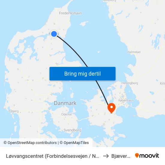 Løvvangscentret (Forbindelsesvejen / Nørresundby) to Bjæverskov map
