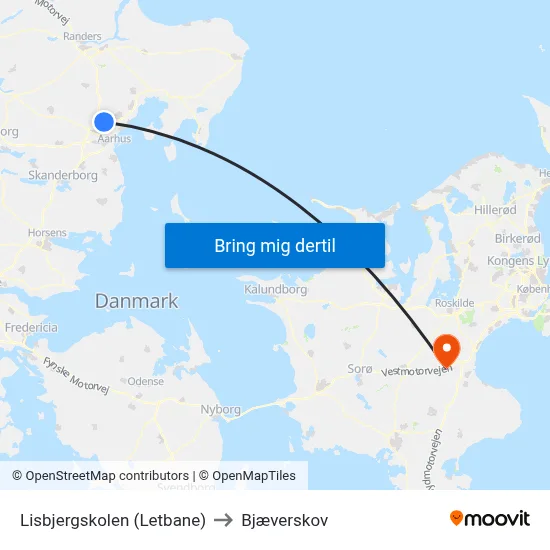 Lisbjergskolen (Letbane) to Bjæverskov map