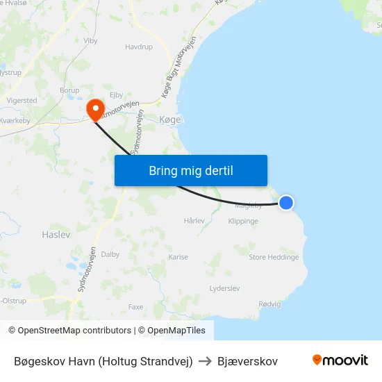 Bøgeskov Havn (Holtug Strandvej) to Bjæverskov map