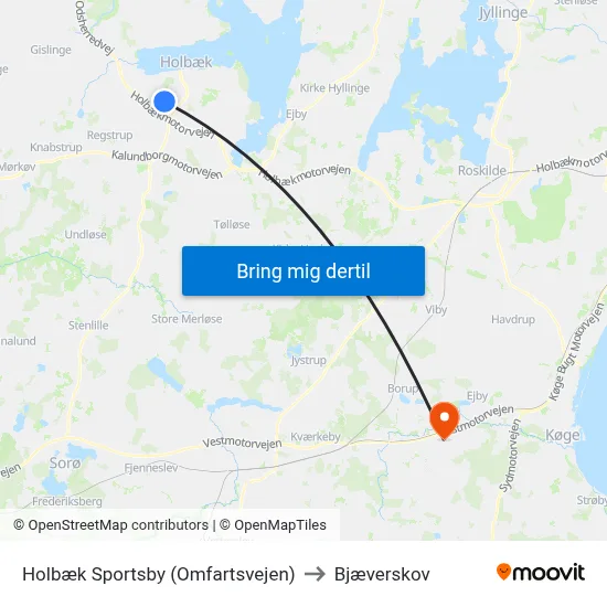 Holbæk Sportsby (Omfartsvejen) to Bjæverskov map