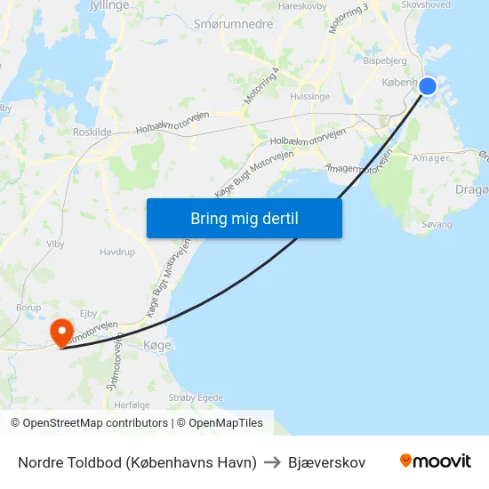 Nordre Toldbod (Københavns Havn) to Bjæverskov map