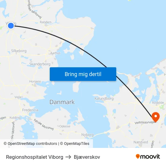 Regionshospitalet Viborg to Bjæverskov map