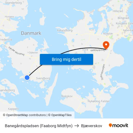 Banegårdspladsen (Faaborg Midtfyn) to Bjæverskov map