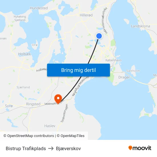 Bistrup Trafikplads to Bjæverskov map