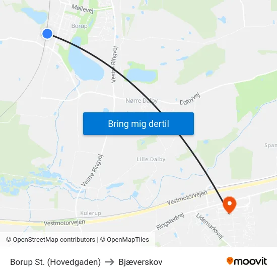 Borup St. (Hovedgaden) to Bjæverskov map