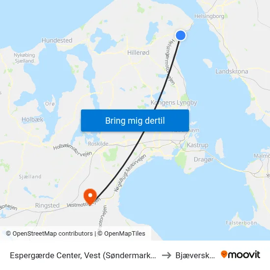 Espergærde Center, Vest (Søndermarken) to Bjæverskov map