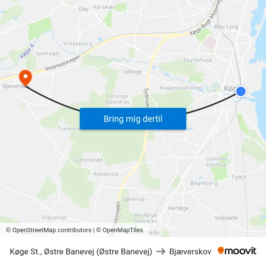 Køge St., Østre Banevej (Østre Banevej) to Bjæverskov map