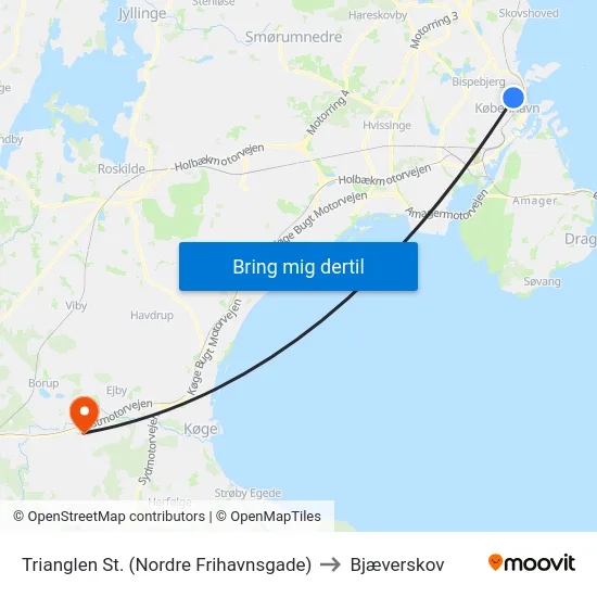 Trianglen St. (Nordre Frihavnsgade) to Bjæverskov map