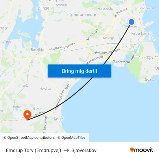 Emdrup Torv (Emdrupvej) to Bjæverskov map