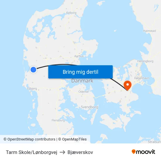 Tarm Skole/Lønborgvej to Bjæverskov map