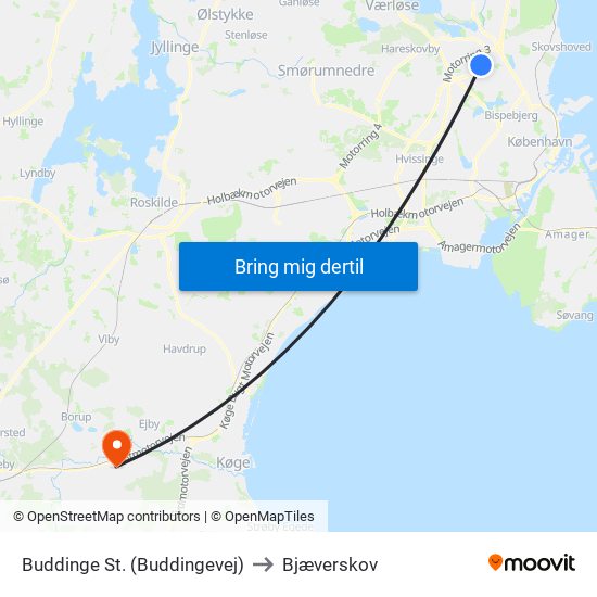 Buddinge St. (Buddingevej) to Bjæverskov map