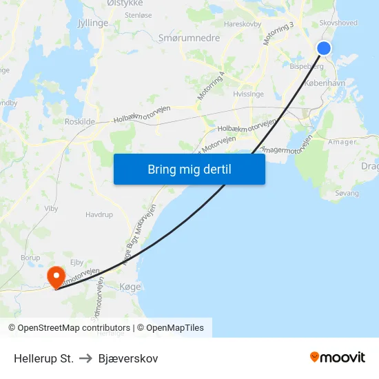 Hellerup St. to Bjæverskov map
