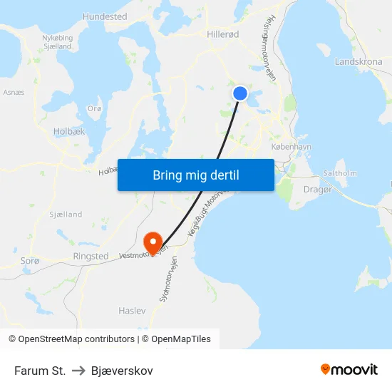 Farum St. to Bjæverskov map