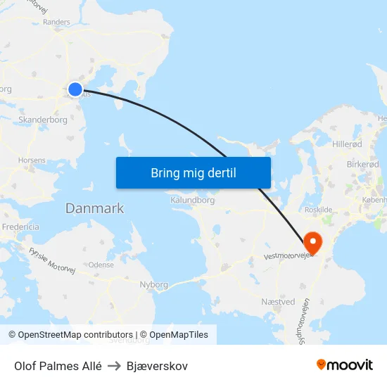 Olof Palmes Allé to Bjæverskov map