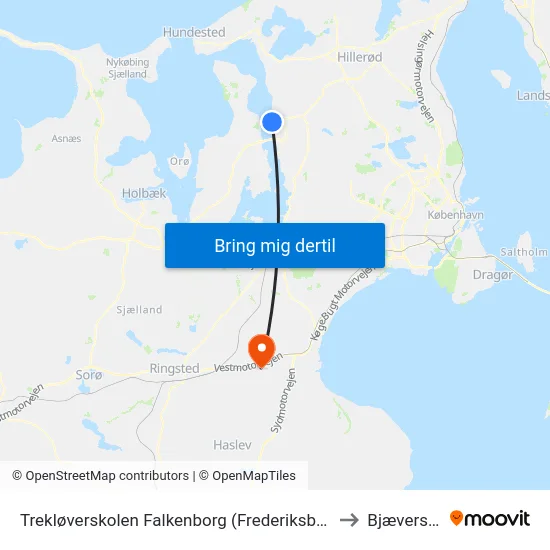 Trekløverskolen Falkenborg (Frederiksborggade) to Bjæverskov map