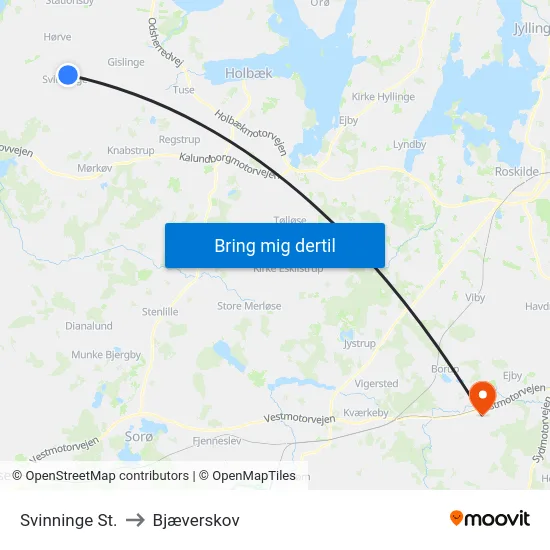 Svinninge St. to Bjæverskov map