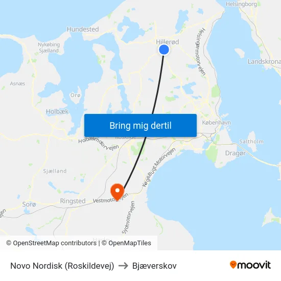 Novo Nordisk (Roskildevej) to Bjæverskov map