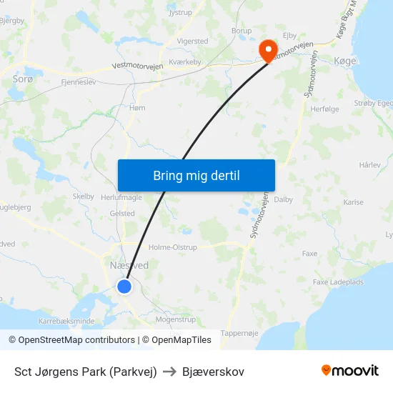Sct Jørgens Park (Parkvej) to Bjæverskov map