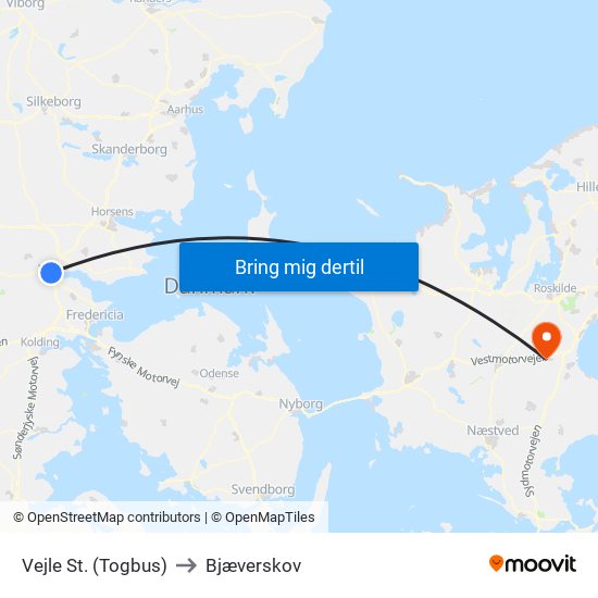 Vejle St. (Togbus) to Bjæverskov map