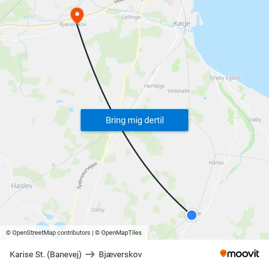 Karise St. (Banevej) to Bjæverskov map