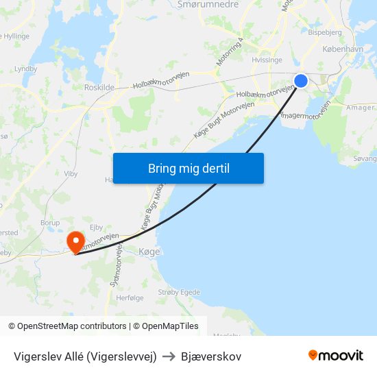 Vigerslev Allé (Vigerslevvej) to Bjæverskov map