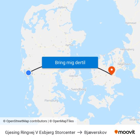 Gjesing Ringvej V Esbjerg Storcenter to Bjæverskov map