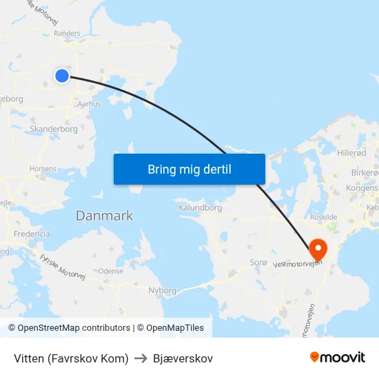 Vitten (Favrskov Kom) to Bjæverskov map