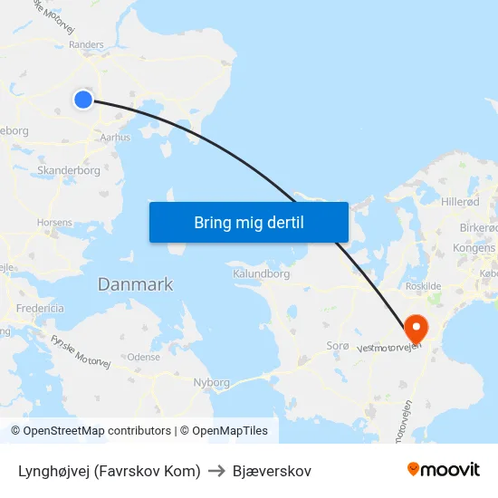 Lynghøjvej (Favrskov Kom) to Bjæverskov map
