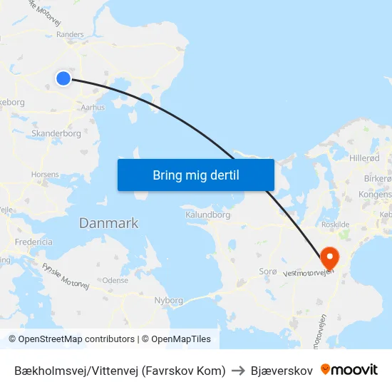 Bækholmsvej/Vittenvej (Favrskov Kom) to Bjæverskov map