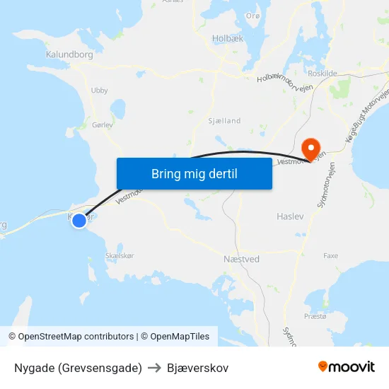 Nygade (Grevsensgade) to Bjæverskov map