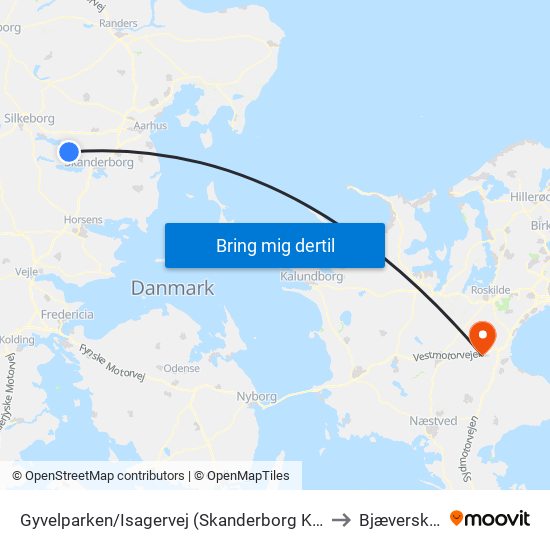 Gyvelparken/Isagervej (Skanderborg Kom) to Bjæverskov map