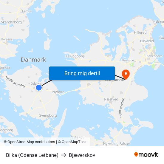 Bilka (Odense Letbane) to Bjæverskov map