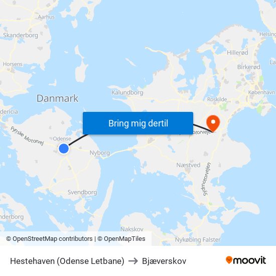 Hestehaven (Odense Letbane) to Bjæverskov map
