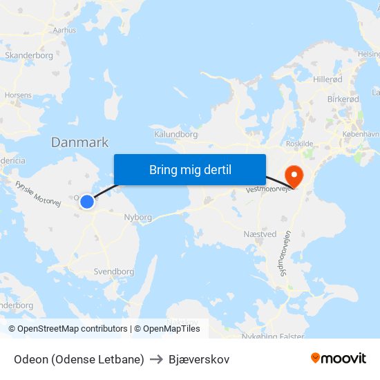 Odeon (Odense Letbane) to Bjæverskov map