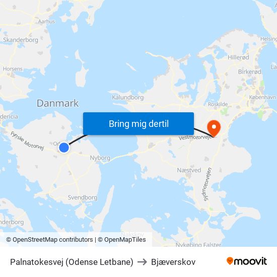Palnatokesvej (Odense Letbane) to Bjæverskov map