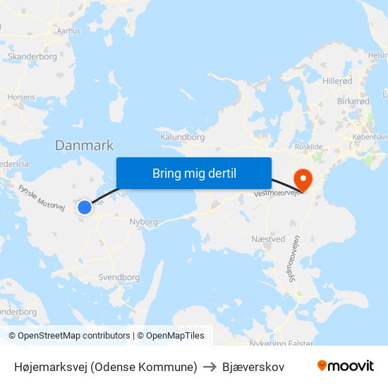 Højemarksvej (Odense Kommune) to Bjæverskov map