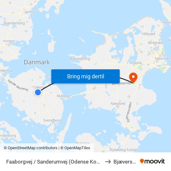 Faaborgvej / Sanderumvej (Odense Kommune) to Bjæverskov map
