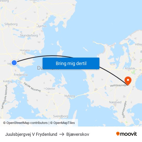 Juulsbjergvej V Frydenlund to Bjæverskov map