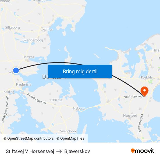 Stiftsvej V Horsensvej to Bjæverskov map