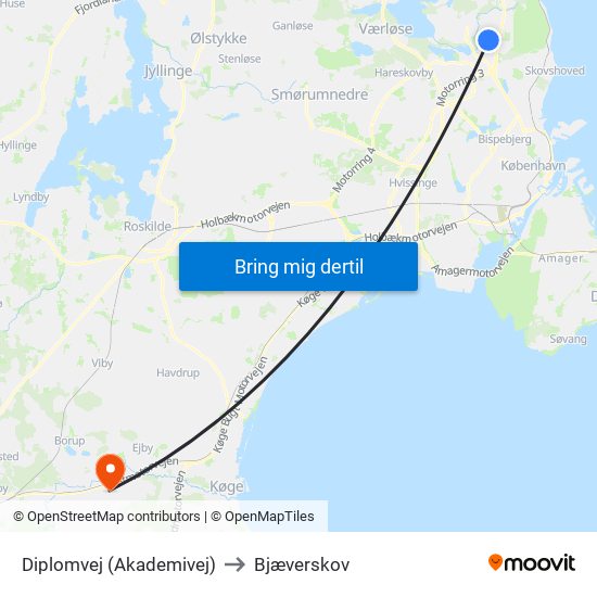 Diplomvej (Akademivej) to Bjæverskov map