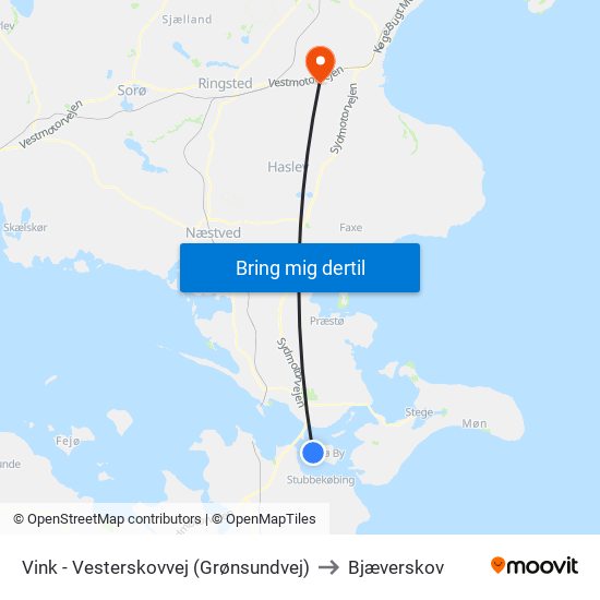 Vink - Vesterskovvej (Grønsundvej) to Bjæverskov map