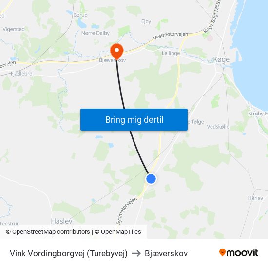 Vink Vordingborgvej (Turebyvej) to Bjæverskov map